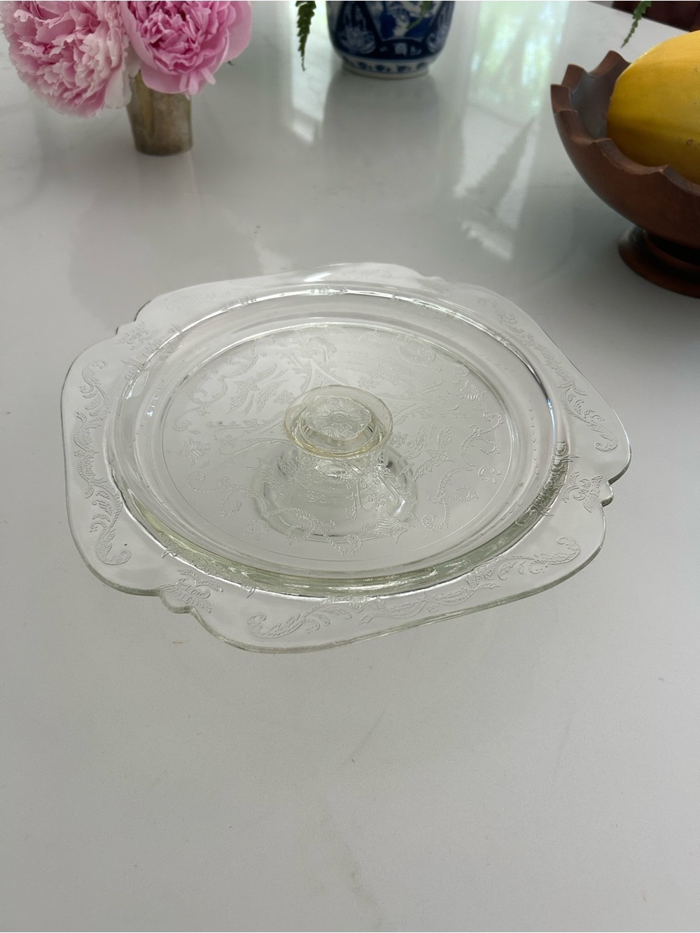 Clear Etched VINTAGE Glass deserts or cake stand